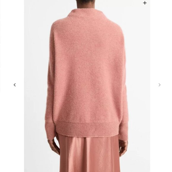 New Vince Plush Two-ply Cashmere Funnel Neck Pullover Sweater in Vintage Rose - Picture 4 of 6